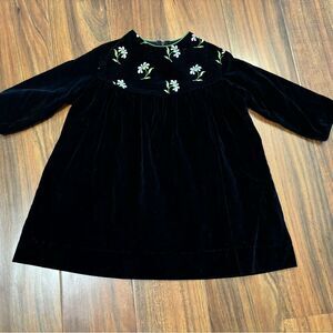 Patty Dee Vintage black velvet embroidered flower long sleeve dress